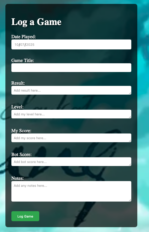 Board game log screenshot