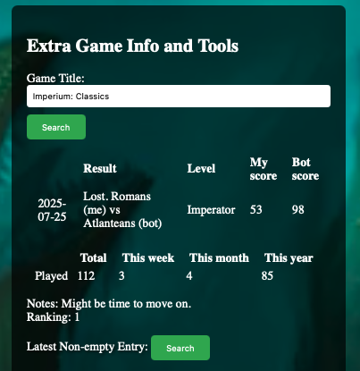 Board game log screenshot
