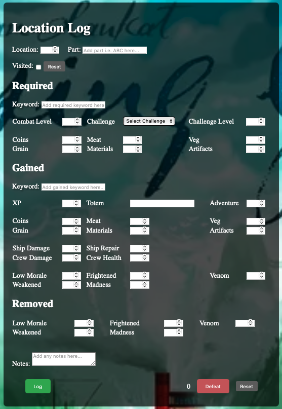 Board game log screenshot