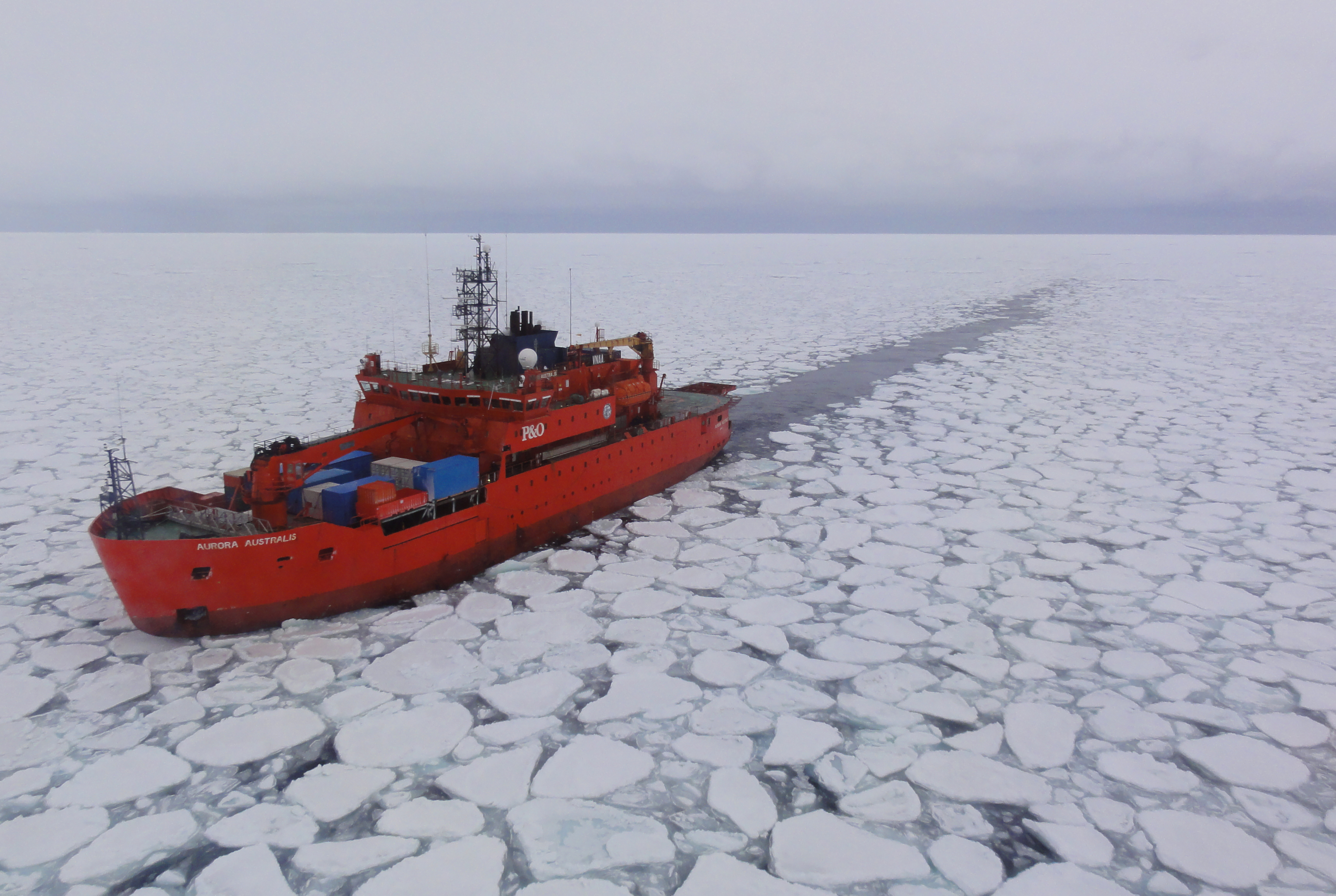 <i>RV Aurora Australis</i> deploying WIIOS on sea-ice. Photo Credit: Alison Kohout